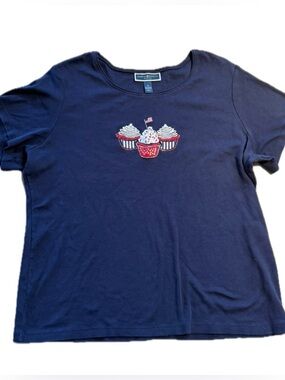 Labor Day Flag Patriotic BLING Cupcake‎ Red White &  Blue Knit Top T-Shirt Sz 2X